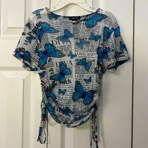 Butterfly print mesh top- small